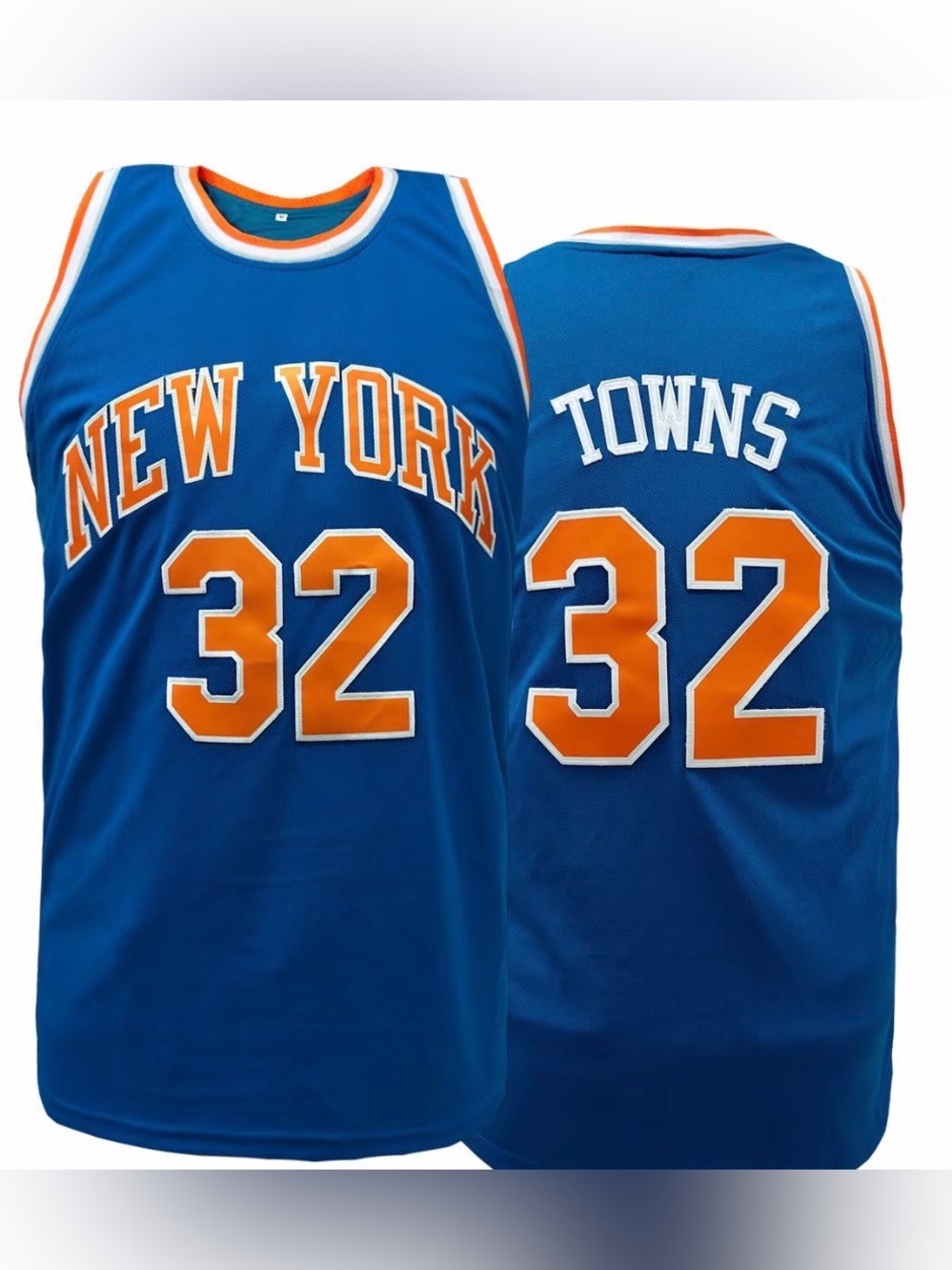 🏀🏆 KAT NY Knicks #32 Towns Blue Embroidered Basketball Jersey XL